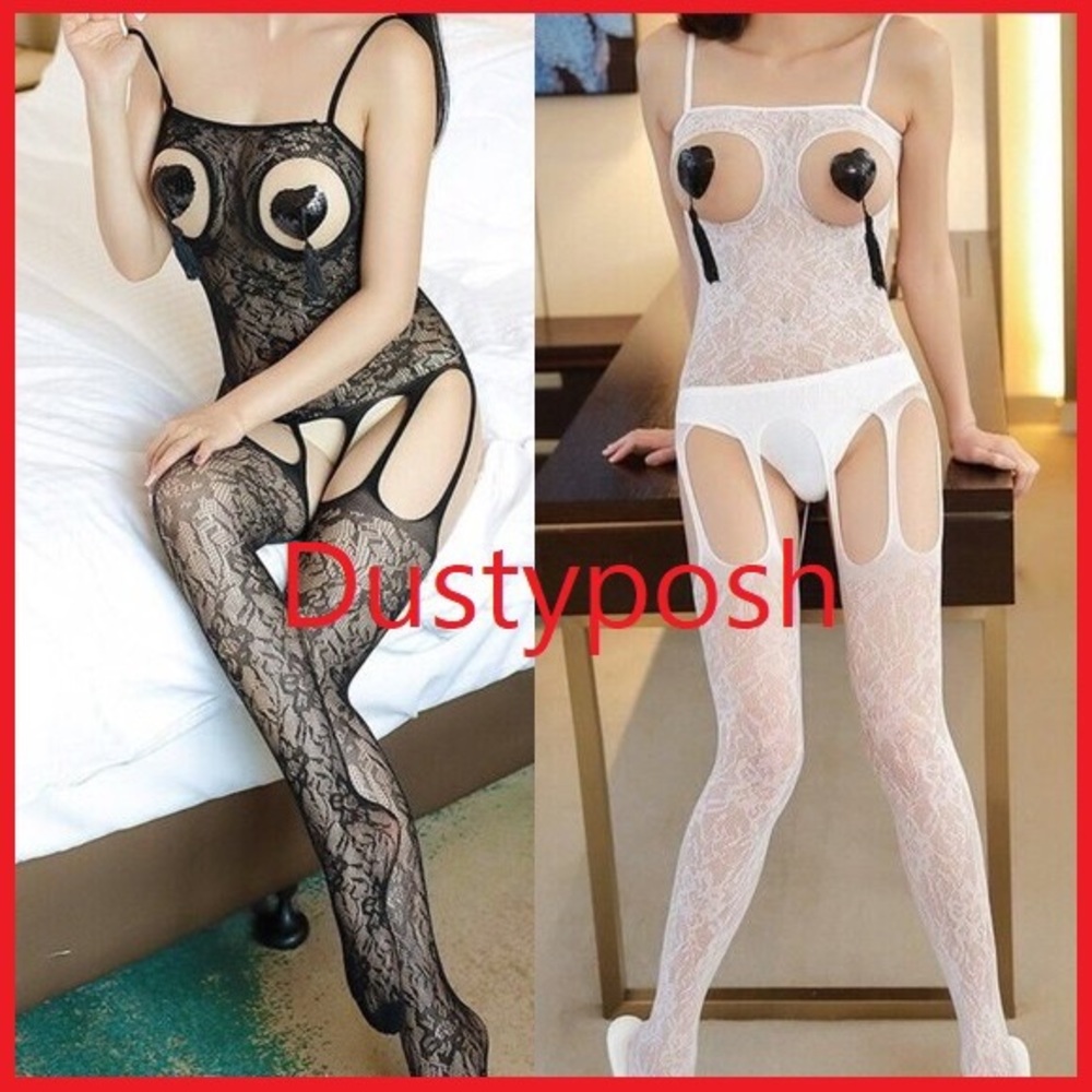 Fishnet Floral Body Open Bust Chest Stocking Crotchless Sexy Lingerie Cosplay